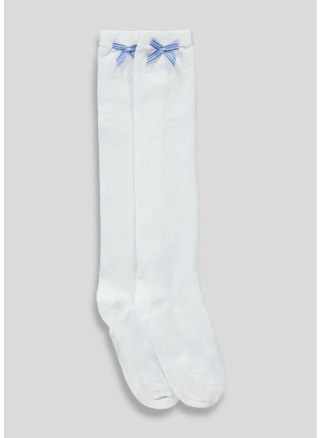 Girls 2 Pack Blue Gingham Knee High Socks