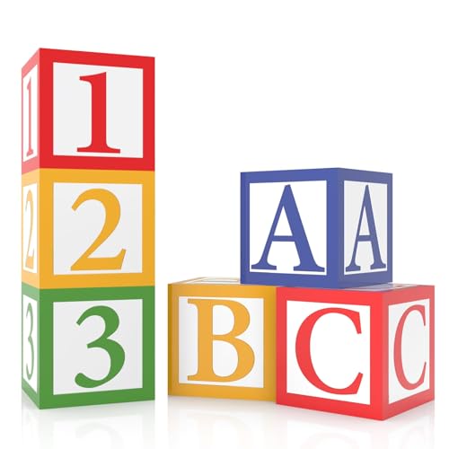 Denylo pro 6 Pieces ABC and 123 Friends Street Party Decorations 12 X 12 Inch ABC Alphabet Block Boxes Party Favor Balloon 123 Balloon Box Inspire Story Birthday Party Decor for School Celebration Baby Shower - Image 1