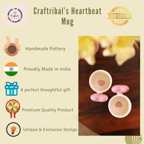 Craftribal Cute Ceramic Heartbeat Mug with Heart Handle & Pop Heart Inside - 350 ML, Pink, Romantic Gift for Anniversary, Birthday, Boyfriend, Girlfriend, Coffee Lovers, Valentine's Day (Pack of 1) - Image 5