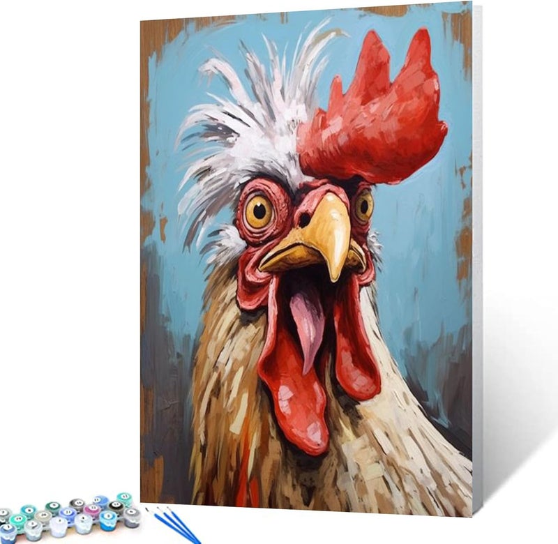 Tucocoo Farm Animal Paint by Bumbers for Adults Framhouse Chicken DIY Paint by Numbers Acrylic Paint Canvas Kitchen Decor Funny Rooster Painting Kits Framhouse Art 16x20 Inch Without Frame - Image 2