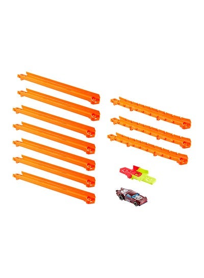 Hot Wheels مجموعة مسار السيارات، مجموعة بدء إنشاء المسار مع سيارة مصبوبة مقاس 1:64، 10 أقدام من مسار السرعة المرن والمشكل مع 2 محول - Image 1
