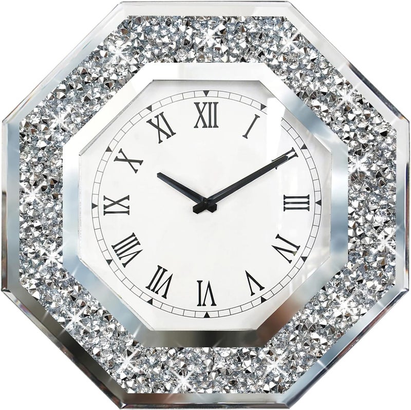 XIHACTY Wall Clock, Octagon Mirror Glass Clock, Cute Diamond 20-inch Non-Ticking Clock for Wall Décor, Perfect Home Decor for Bedroom, Bathroom Motif, Dining Room(Excluding Batteries.) - Image 2