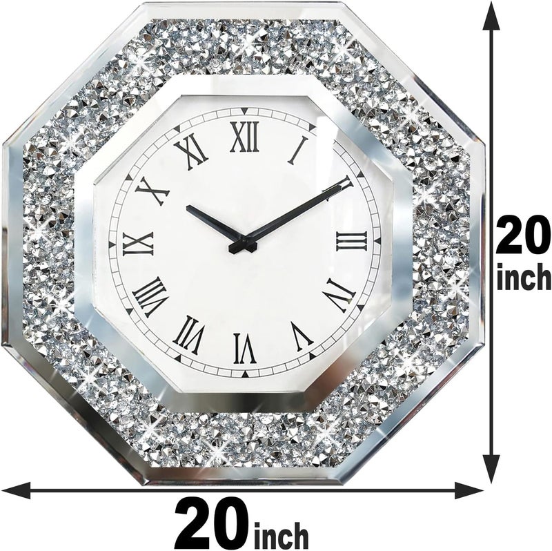 XIHACTY Wall Clock, Octagon Mirror Glass Clock, Cute Diamond 20-inch Non-Ticking Clock for Wall Décor, Perfect Home Decor for Bedroom, Bathroom Motif, Dining Room(Excluding Batteries.) - Image 3