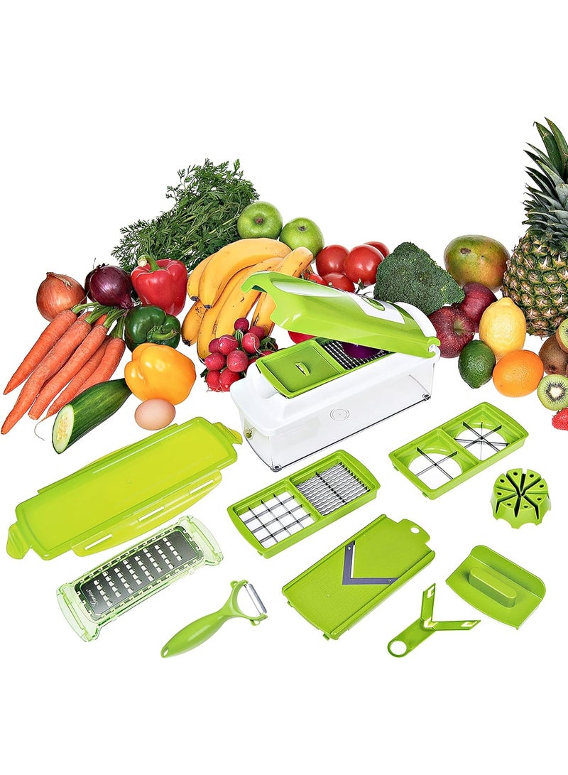 Silly fish 12-in-1 Multi-Function Vegetable Chopper and Slicer Set, Green & White - Image 2