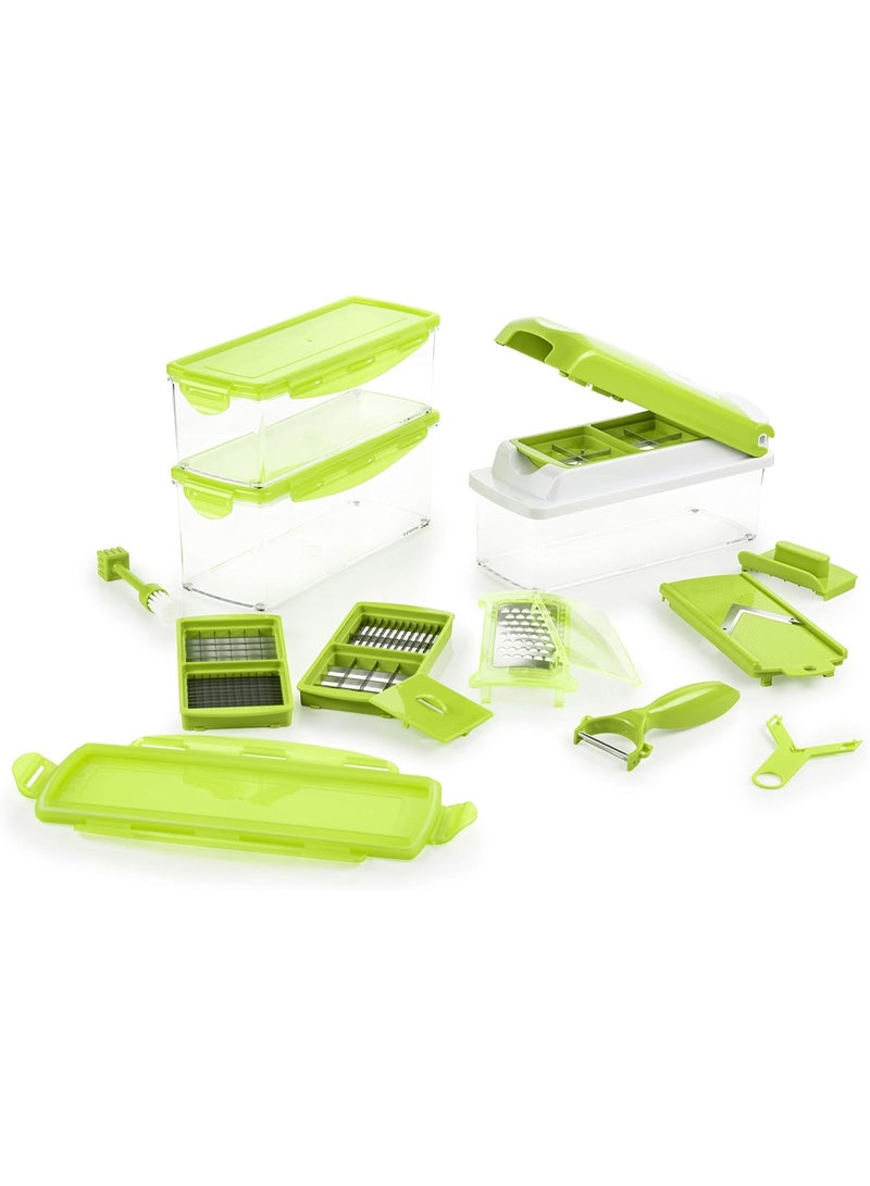Silly fish 12-in-1 Multi-Function Vegetable Chopper and Slicer Set, Green & White - Image 3