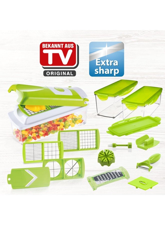 Silly fish 12-in-1 Multi-Function Vegetable Chopper and Slicer Set, Green & White - Image 1