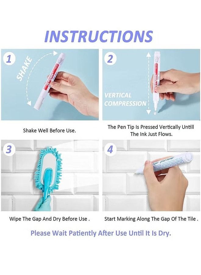 KASTWAVE 4 Pieces Tile Pen Wall Grout Restorer Pen, High Quality Wear Resistant Pen Tip Waterproofing After Drying, for Restoring Tile Grout Wall Floor Bathrooms and Kitchen, White  - Image 2