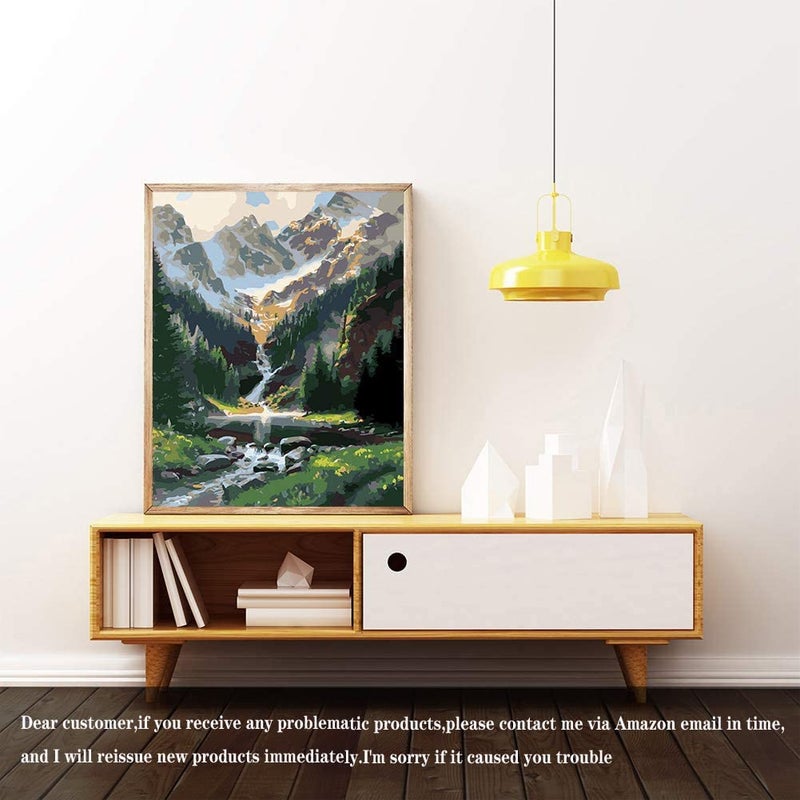 eniref Paint by Number Mountains waterfall DIY Painting On Canvas, Paintwork with Paintbrushes Acrylic Paints,Perfect for Paint by Numbers for Adults and Kids Students Beginner, for Home Wall Decor16x20 Inch - Image 2