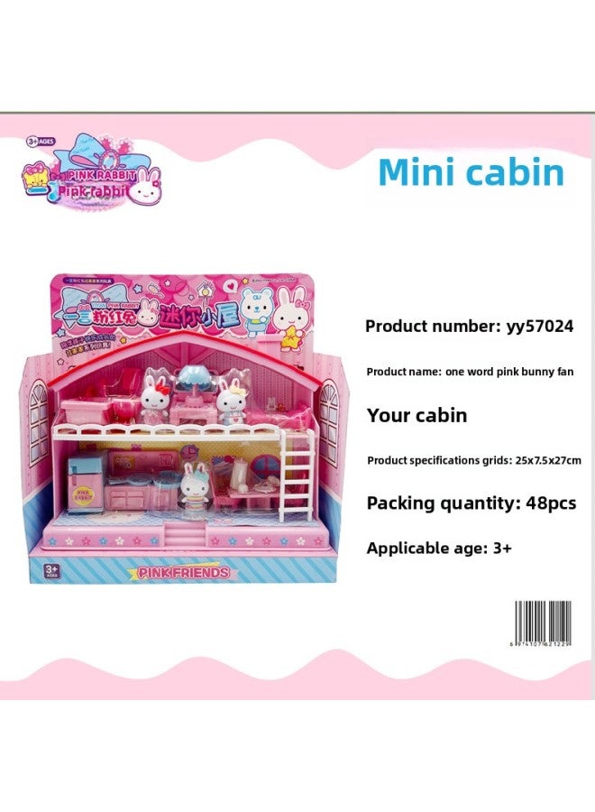 One-word Pink Rabbit Simulation Doctor Play House Kitchen Toy Stall Children's Educational Toys Toy Set-Color:YY57024 Board-mounted Mini Cabin - Image 1