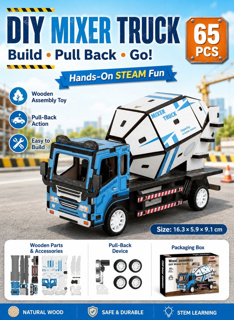 Saudi Select Engaging 3D Wooden Puzzle Mixer Truck Toy - Hands-On STEM Learning & Fun Assembly Model Kit - Image 1