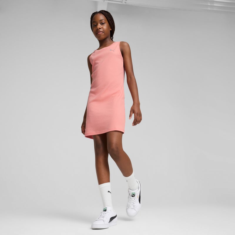 PUMA BUTTERFLY VIBE Girls Pink Ribbed Tank Dress - Image 3