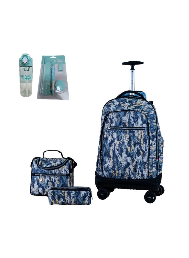 Wires WIRES 4 Wheels printed trolley 19" with lunch bag and pencil case  - Image 1