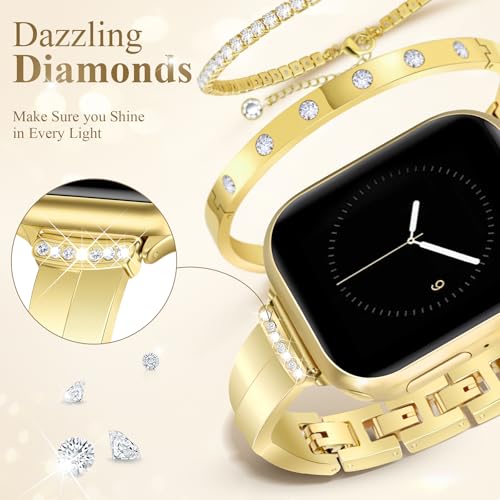 MOINSPIRE Gold Slim Band and 2Pcs 18k Golden Bracelet Set for Women Compatible with Apple Watch 38mm 40mm 41mm 42mm(S10/11) Adjustable Metal Dressy Straps for iWatch Series 11/10/9/8/7/6/5/4/SE/3/2/1 - Image 5