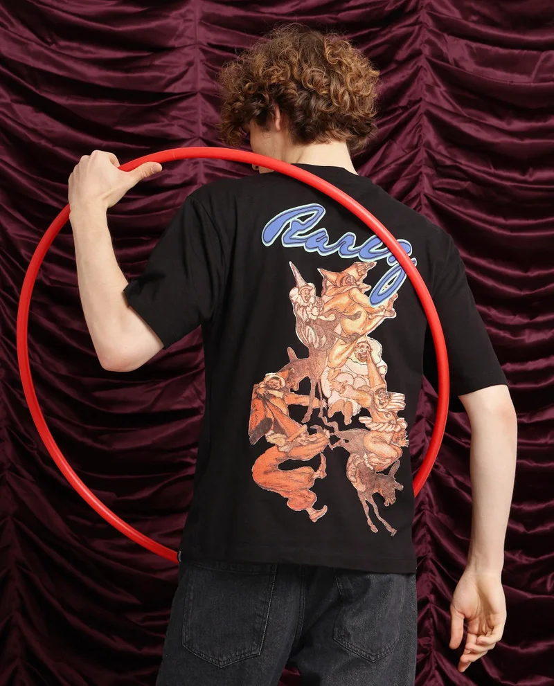 Rare Rabbit Men's Graphic Back Print Oversized T-Shirt
