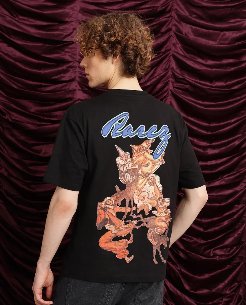 Rare Rabbit Men's Graphic Back Print Oversized T-Shirt