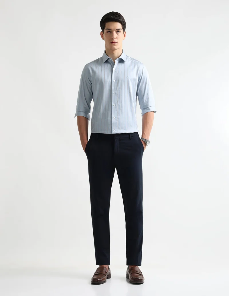 Arrow Light Blue Vertical Striped Manhattan Slim Fit Shirt for Men | Best Price UAE