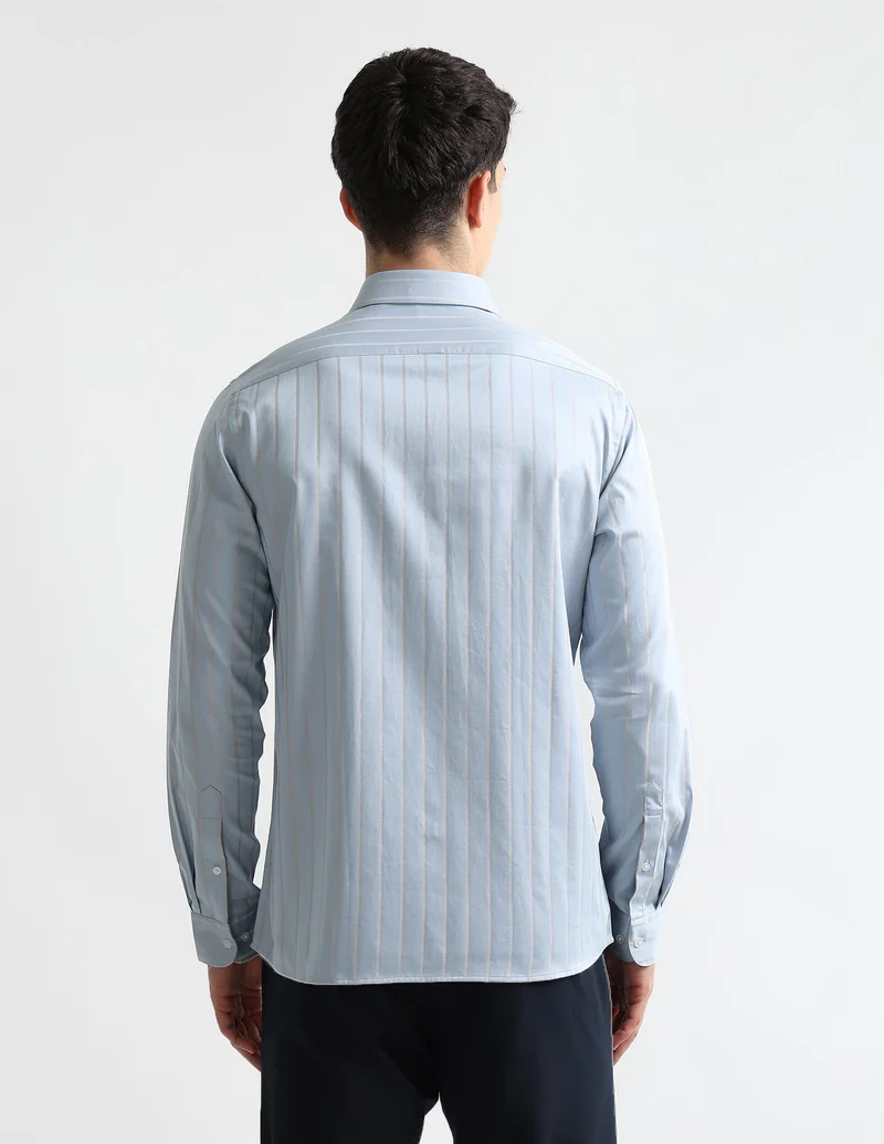 Arrow Light Blue Vertical Striped Manhattan Slim Fit Shirt for Men | Best Price UAE
