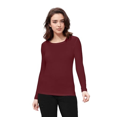 Natural Uniforms Women's Under Scrub Tee Crew Neck Long Sleeve T-Shirt (Burgundy, X-Large) - Image 2