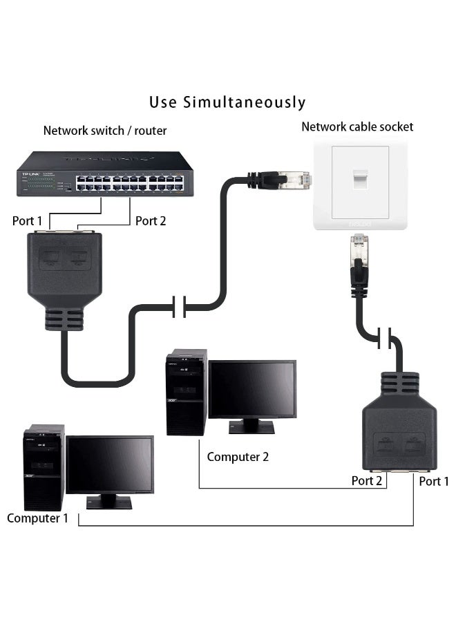 2-Piece RJ45 Splitter Ethernet Ethernet Port Splitter 1 Male to Female Adapter for Cat 5 CAT 6 LAN Cable Extender Surf Online at The Same time 30cm - Image 2