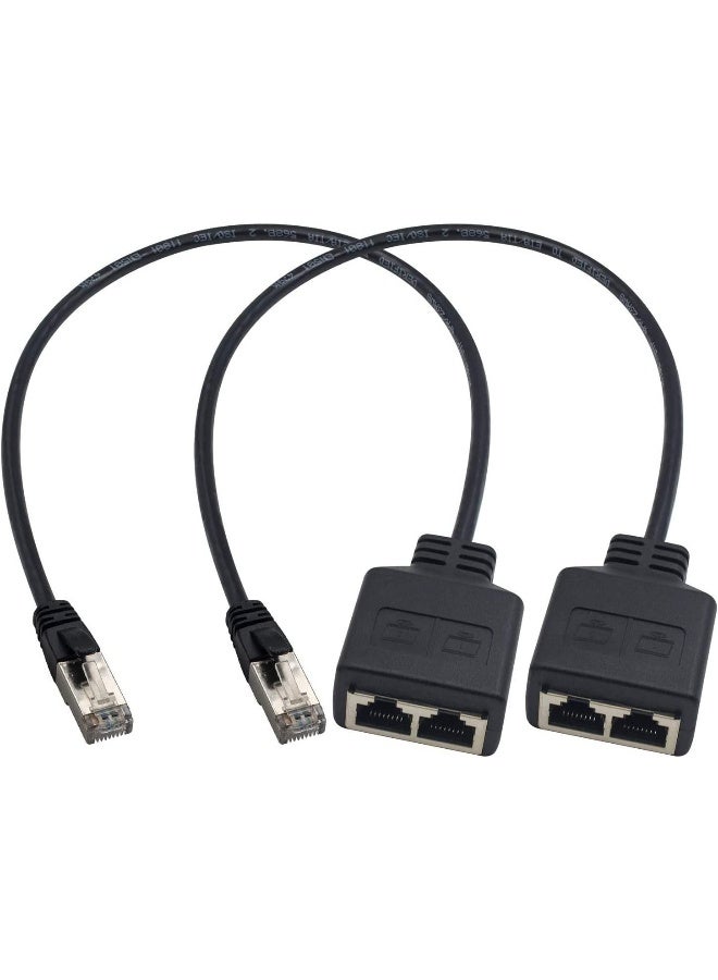 2-Piece RJ45 Splitter Ethernet Ethernet Port Splitter 1 Male to Female Adapter for Cat 5 CAT 6 LAN Cable Extender Surf Online at The Same time 30cm - Image 1