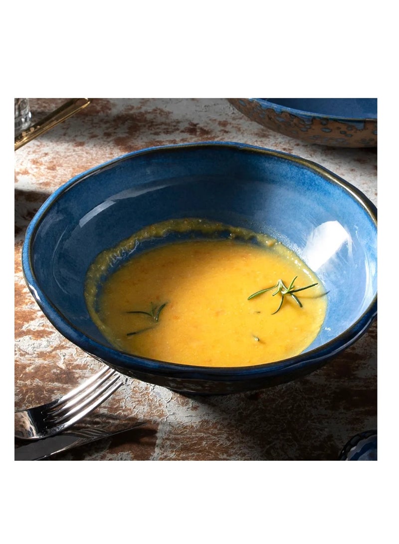 MAAC Home  Rustic Blue Stoneware Vintage Bowl Elegant Durable and Classic design Perfect for Family Everyday Use, and Family Get- Together, Restaurant, Banquet and More (Set of 1, 8") - Image 3