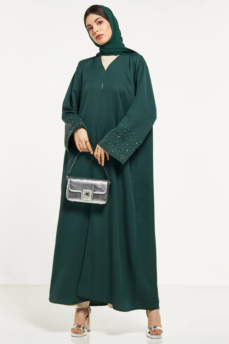 Moistreet Embellished Flared Sleeve Abaya