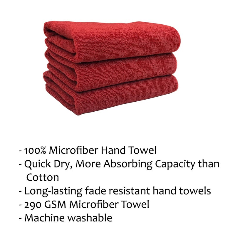 STAMIO Microfiber Hand Towel Set Super Soft (Set of 3, Red) - Image 2