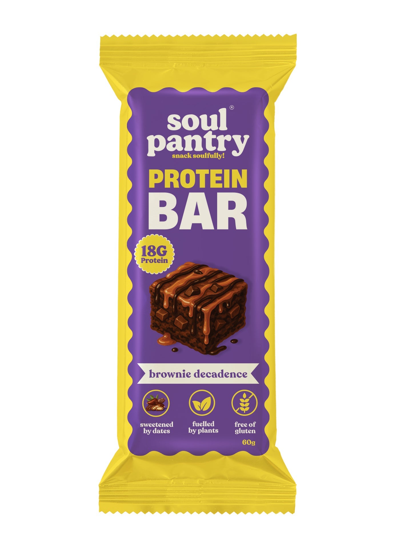 Brownie Decadence Protein Bar, 18g Plant-Based Protein, Zero Added Sugar & Sugar Free Dark Chocolate, Pre/Post Workout Energy Snack, High Fiber, Zero Cholesterol