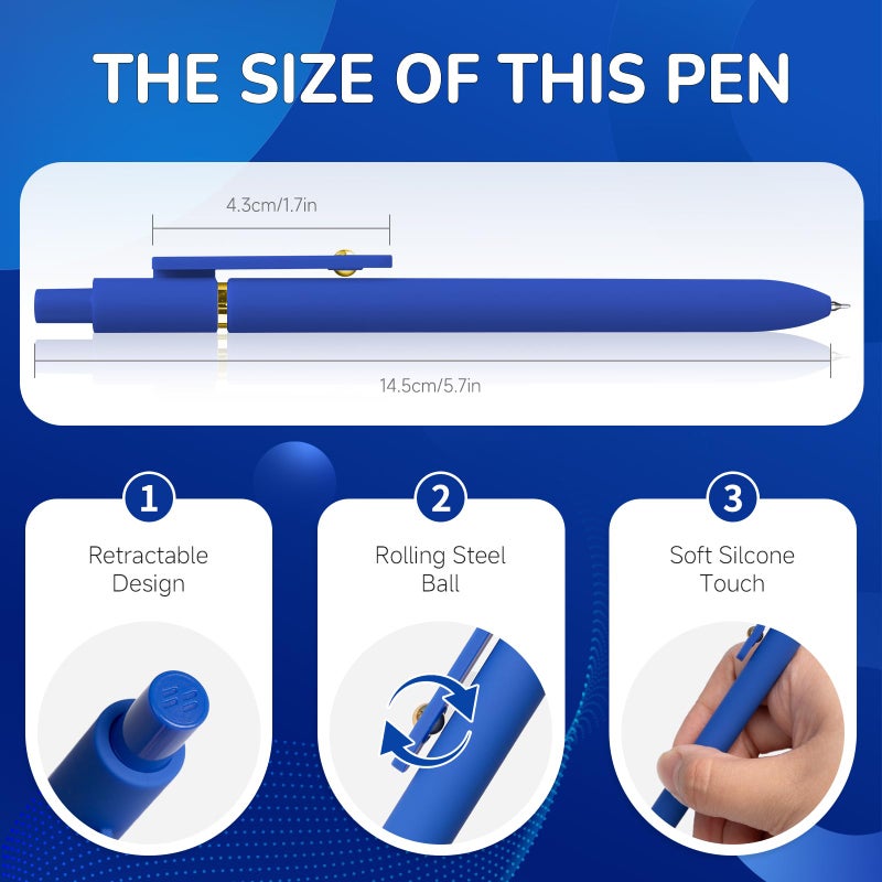 YOXMJDB 6 Pcs Blue Ink Pens for Journaling 0.5mm Fine Point Blue Gel Ink Pens, Smooth Writing Quick Dry Pens for Note Taking, Gift Set for Women & Men (6 Pcs Blue Gold) - Image 2
