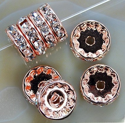 Generic Silver Gold Plated Rhinestone Spacers 4-12mm Rose gold plated straight edge 