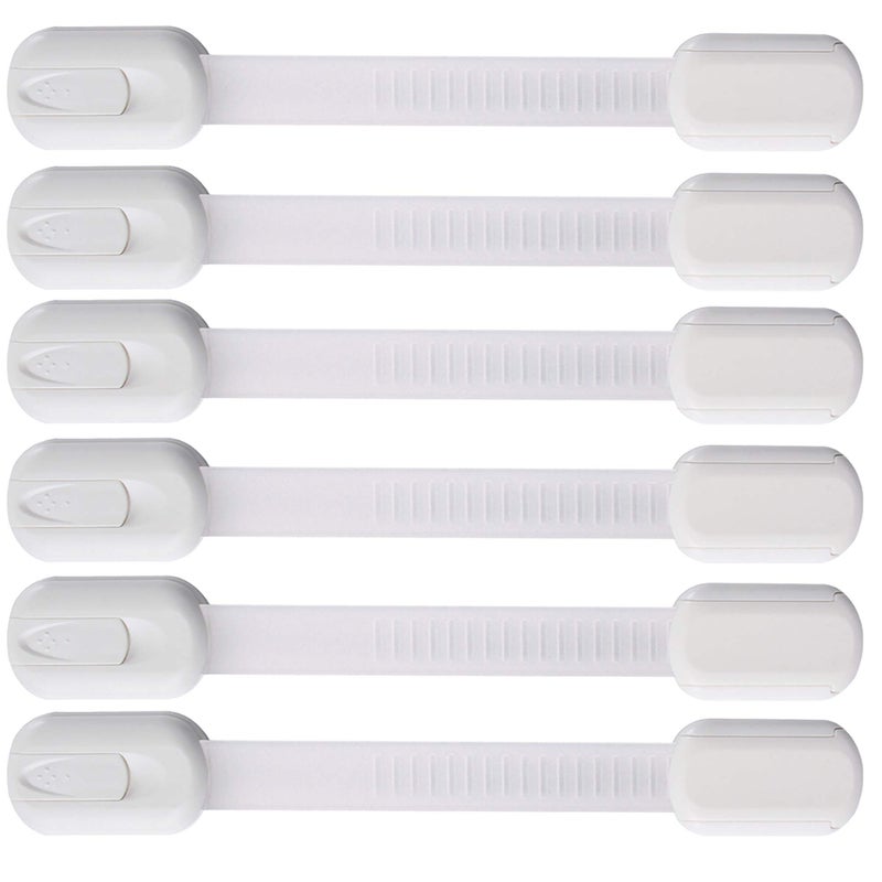 vmaisi 6 Pack Vmaisi Multi-Use Adhesive Straps Locks - Childproofing Baby Proofing Cabinet Latches for Drawers, Fridge, Dishwasher, Toilet Seat, Cupboard, Oven,Trash Can, No Drilling (White) (6) - Image 1