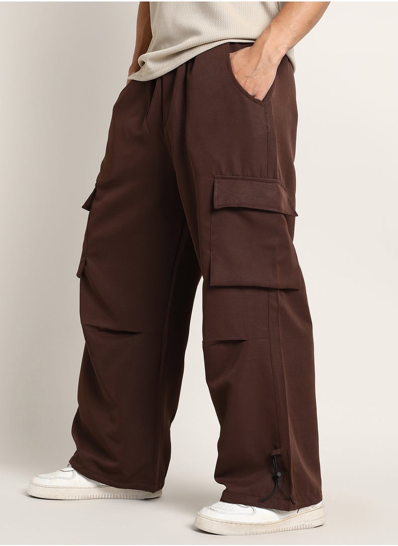 Campus Sutra Men's Chocolate Brown Parachute-Relaxed Cargo Trousers  - Image 1