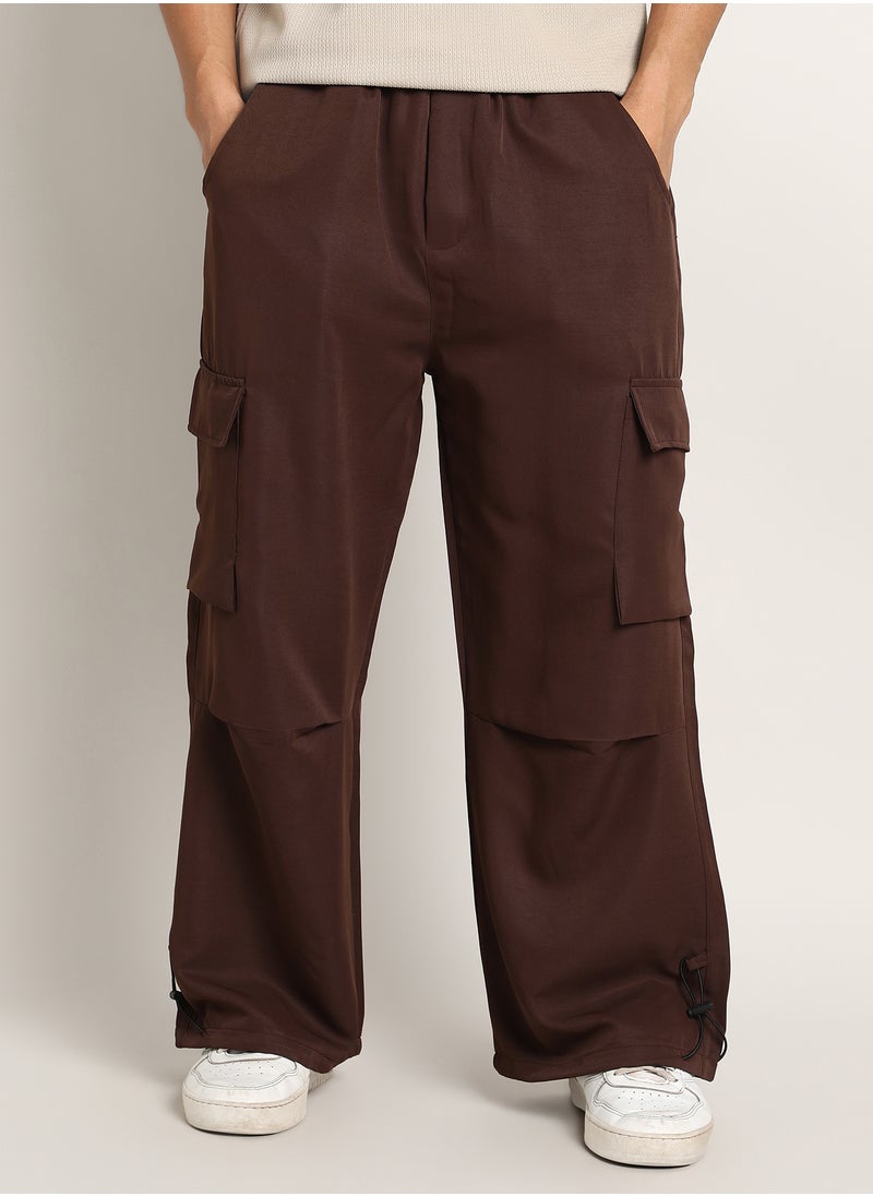 Campus Sutra Men's Chocolate Brown Parachute-Relaxed Cargo Trousers  - Image 2
