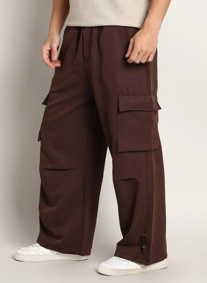 Campus Sutra Men's Chocolate Brown Parachute-Relaxed Cargo Trousers