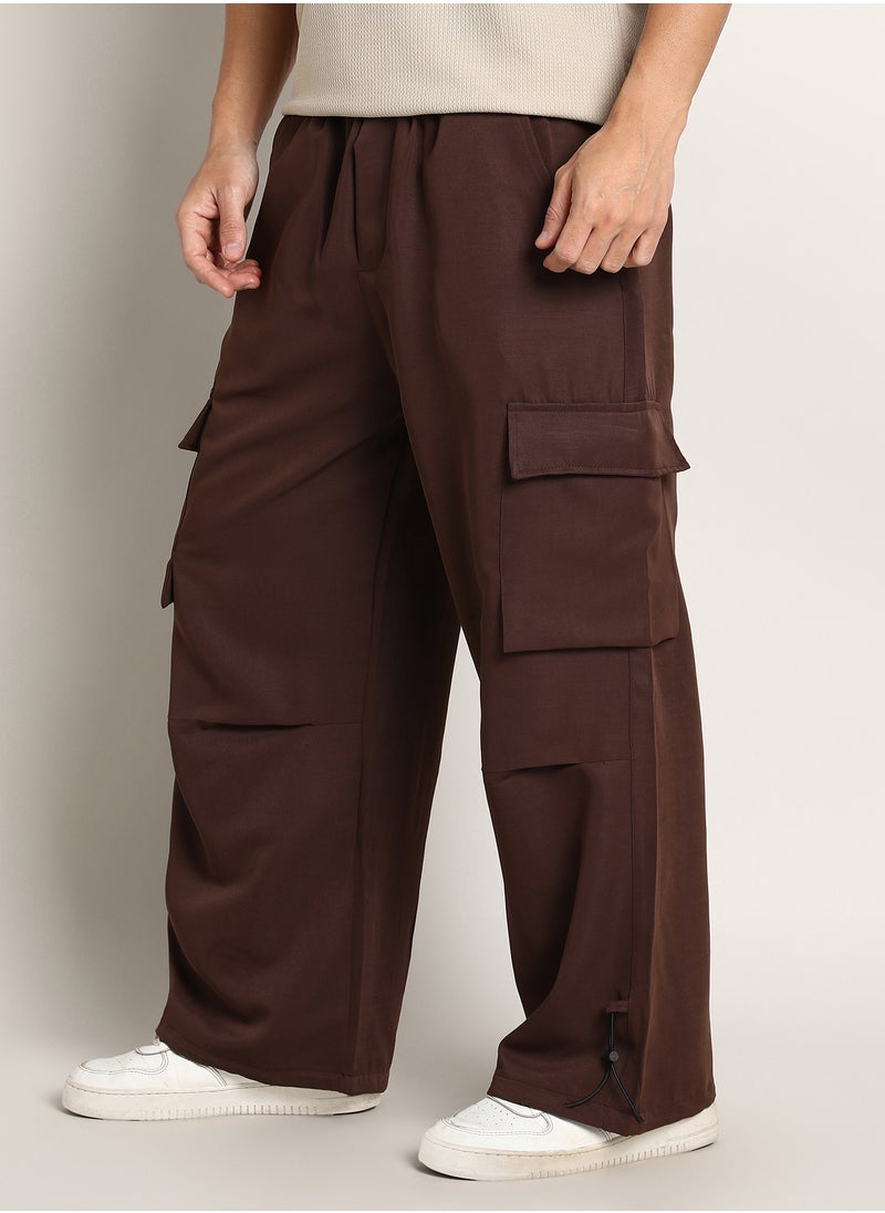 Campus Sutra Men's Chocolate Brown Parachute-Relaxed Cargo Trousers  - Image 3