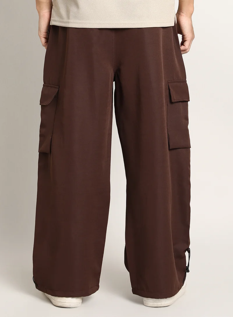 Campus Sutra Men's Chocolate Brown Parachute-Relaxed Cargo Trousers