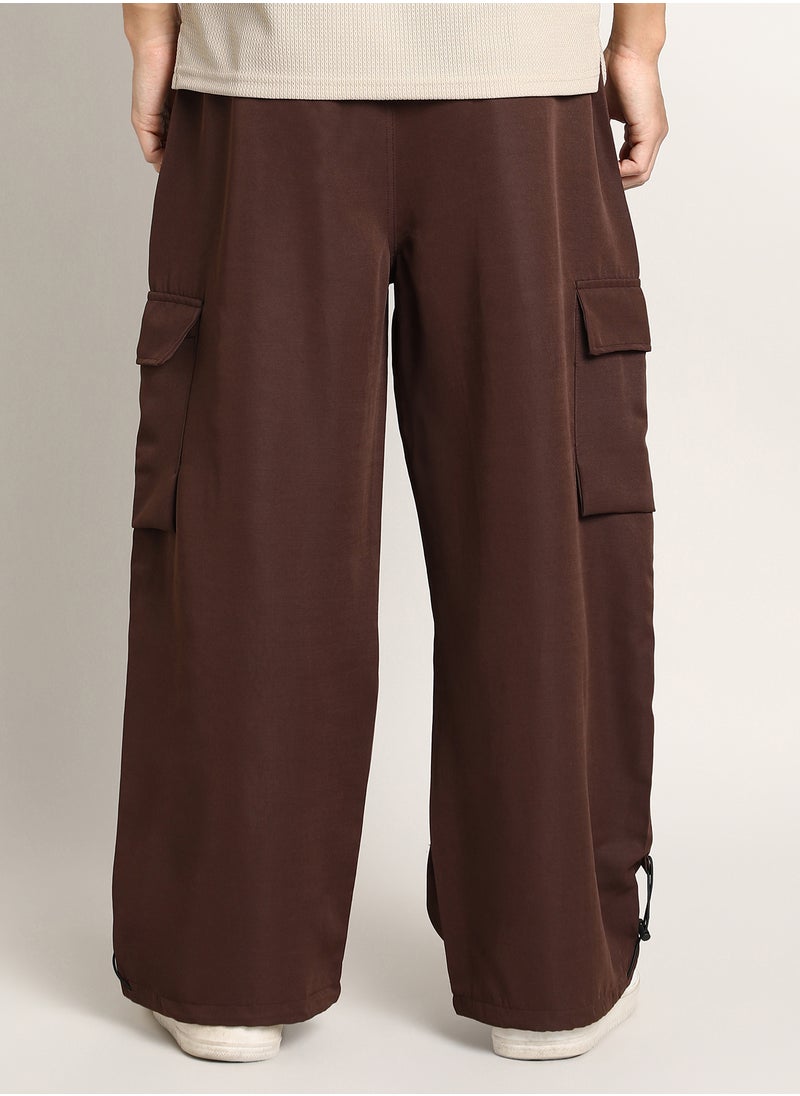 Campus Sutra Men's Chocolate Brown Parachute-Relaxed Cargo Trousers  - Image 5