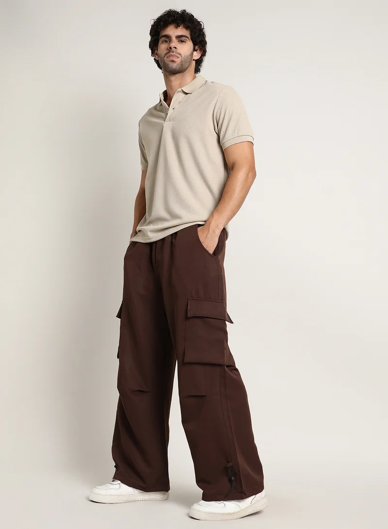 Campus Sutra Men's Chocolate Brown Parachute-Relaxed Cargo Trousers