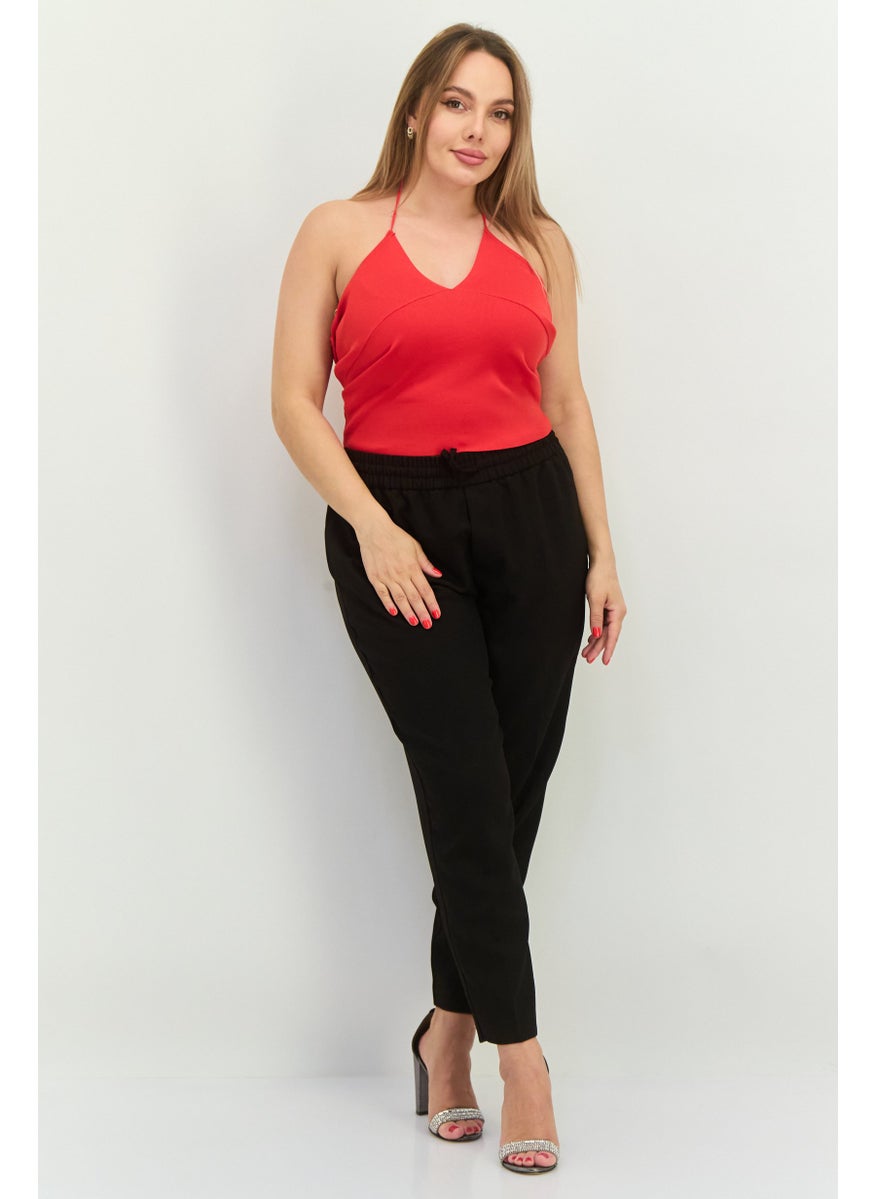 MANGO Women Halter Neck Sleeveless Plain Crop Top, Red  - Image 4