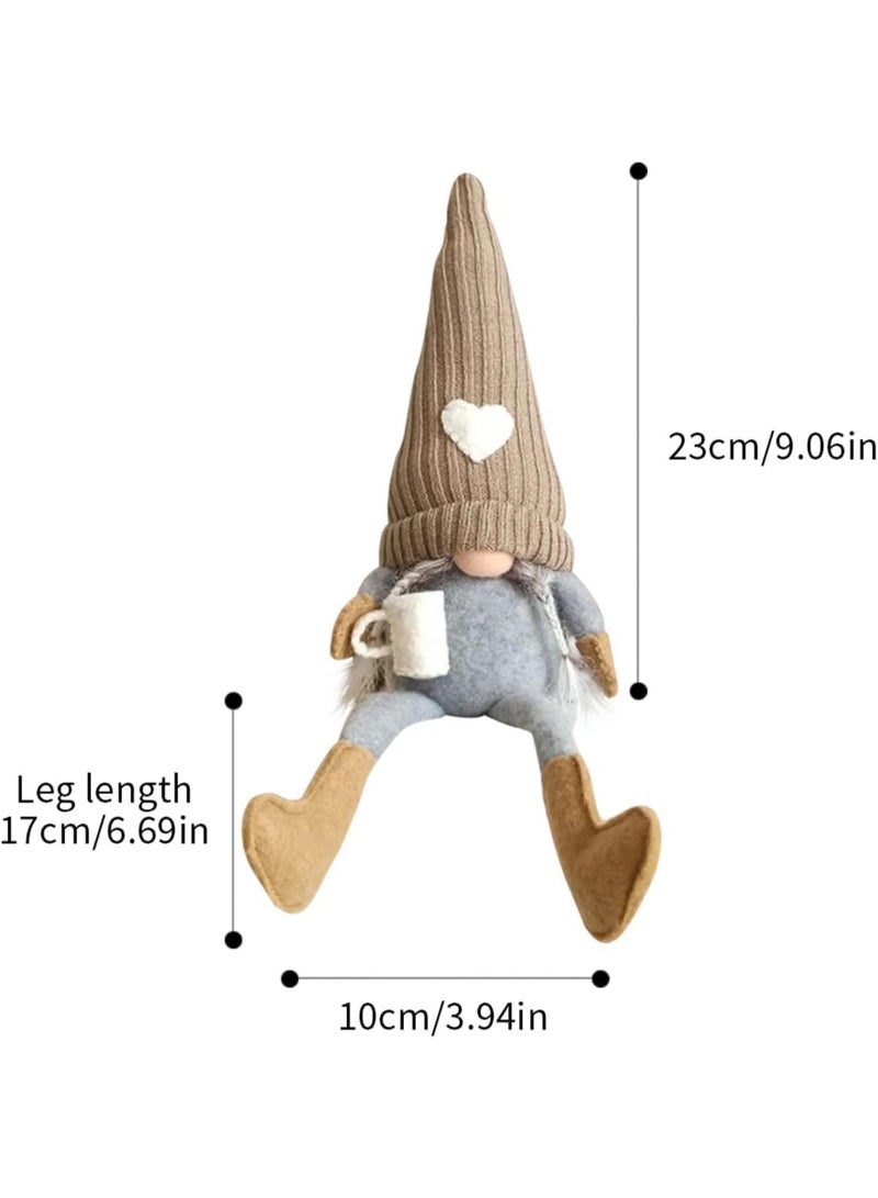 جورونب مجموعة من 2 زينة سانتا بلا وجه لعيد الميلاد، دمية قطيفة بلا وجه لعيد الميلاد مع ساق معلقة وطحن القهوة يدويًا، زينة طاولة سانتا إلف مصنوعة يدويًا من القطيفة السويدية، ديكورات منزلية (بني) - Image 2