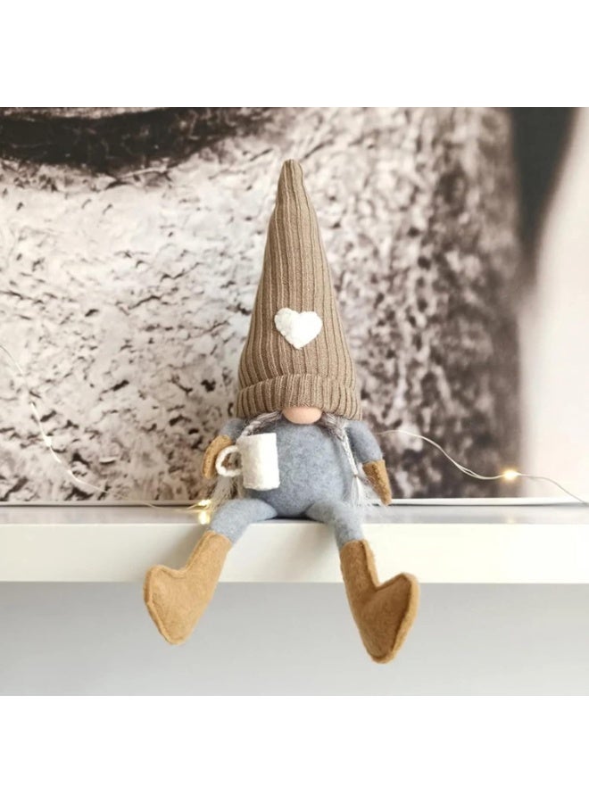 جورونب مجموعة من 2 زينة سانتا بلا وجه لعيد الميلاد، دمية قطيفة بلا وجه لعيد الميلاد مع ساق معلقة وطحن القهوة يدويًا، زينة طاولة سانتا إلف مصنوعة يدويًا من القطيفة السويدية، ديكورات منزلية (بني) - Image 4