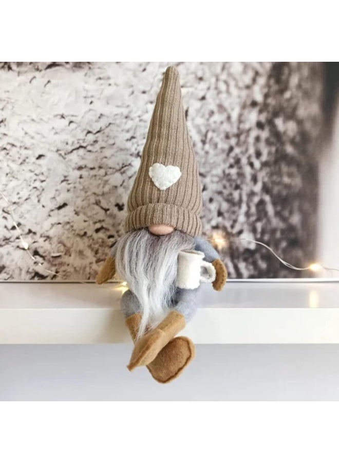 جورونب مجموعة من 2 زينة سانتا بلا وجه لعيد الميلاد، دمية قطيفة بلا وجه لعيد الميلاد مع ساق معلقة وطحن القهوة يدويًا، زينة طاولة سانتا إلف مصنوعة يدويًا من القطيفة السويدية، ديكورات منزلية (بني) - Image 3