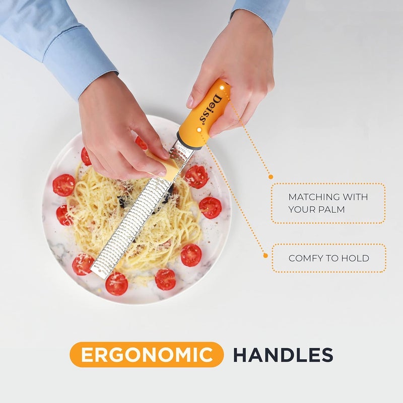 Deiss PRO Citrus Zester & Cheese Grater — Parmesan Cheese Lemon, Ginger, Garlic, Nutmeg, Chocolate, Vegetables, Fruits - Razor-Sharp Stainless Steel Blade, Wide, Dishwasher Safe - Image 4