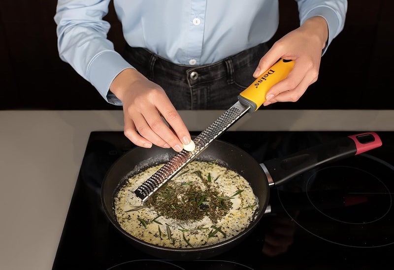 Deiss PRO Citrus Zester & Cheese Grater — Parmesan Cheese Lemon, Ginger, Garlic, Nutmeg, Chocolate, Vegetables, Fruits - Razor-Sharp Stainless Steel Blade, Wide, Dishwasher Safe - Image 2