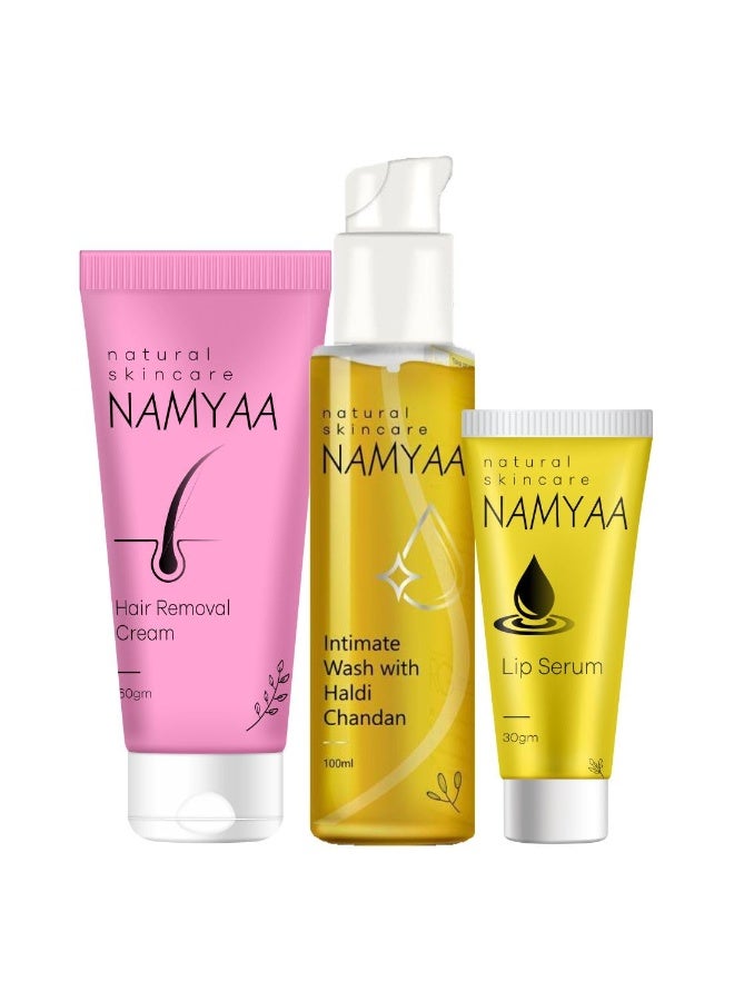 Namyaa Haldi Chandan Intimate Hygiene Wash 100ML& Hair Removing Cream 60G& Natural Lip Serum/Balm/Lightener/Moisturizer For Lip Lightening /Brightening/Toning/Moisturizing, 30 g - Image 1