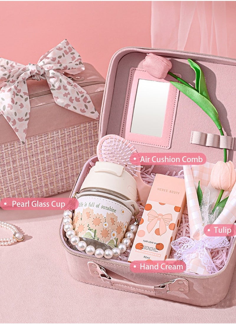 Generic ﻿Birthday gift for Ladies Handmaid of honor gift box makeup bag Wedding gift Bride Wedding Air Cushion Massage Comb Pearl Handle Glass Bottle Tulip Hand Cream - Y18 ﻿  - Image 1