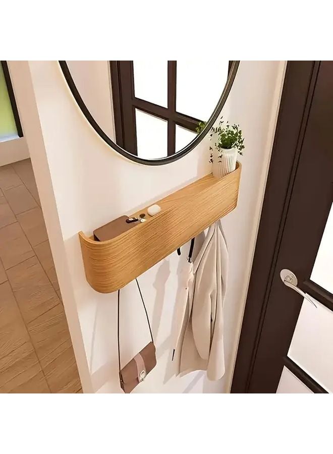 Oak Color Minimalist Wooden Wall Hook Invisible Design Space Saving Storage Multiple Hooks - Image 3