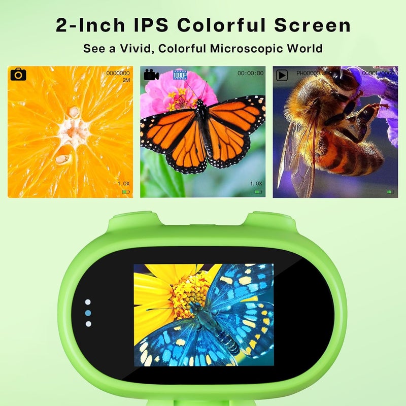 TINYLENS GreenPeek Kids Microscope, Handheld MiniScope for Kids, 2" Screen,1000x Mini Portable Pocket Digital Microscope for Kids, 32GB Card, Kids Educational Science Kit, Birthday Gift for Kids - Image 2