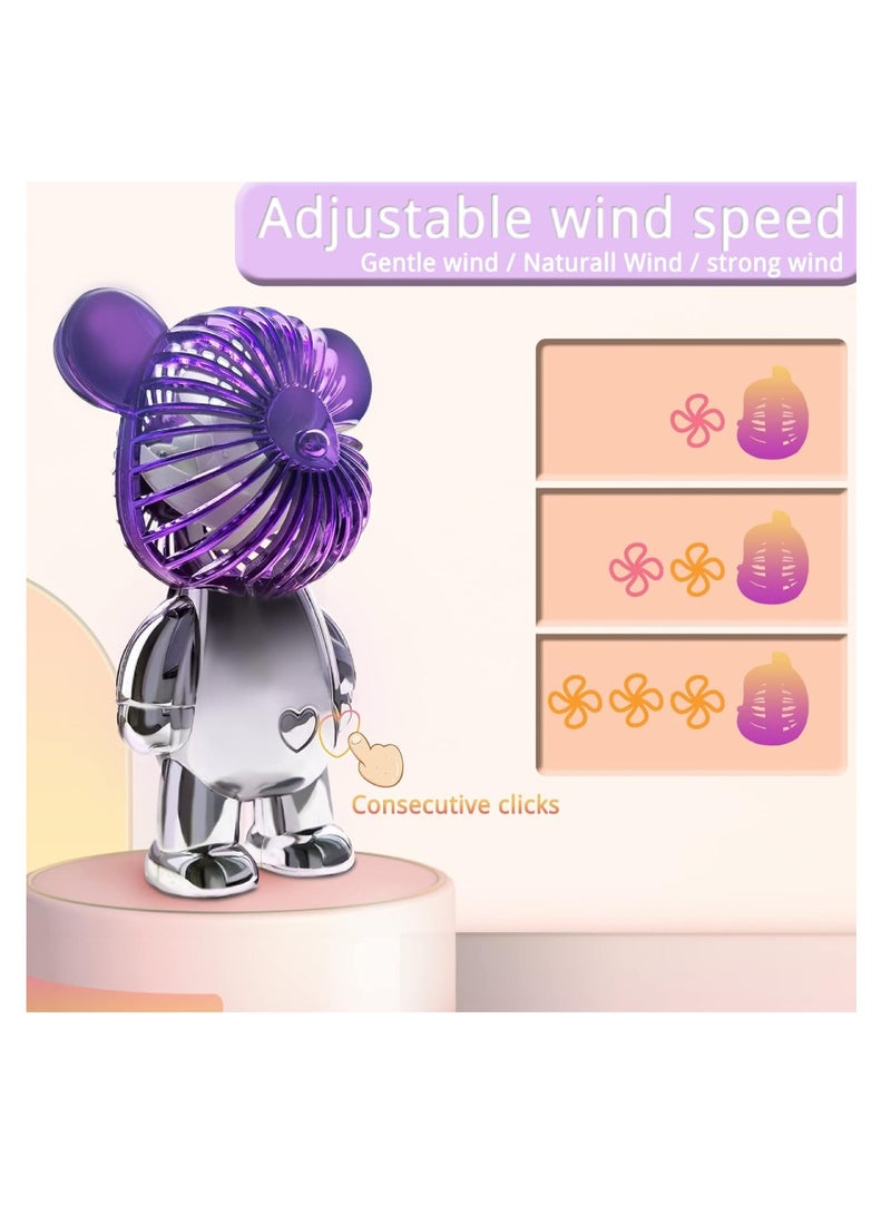 DIGI CORE USB Desk Fan Portable Desktop Fan Mini Handheld Fan Rechargeable Battery Powered Fan Adjustable 3 Speeds Colorful Bear Design Table Fan Perfect For Outdoor Office Home And Travel - Image 1