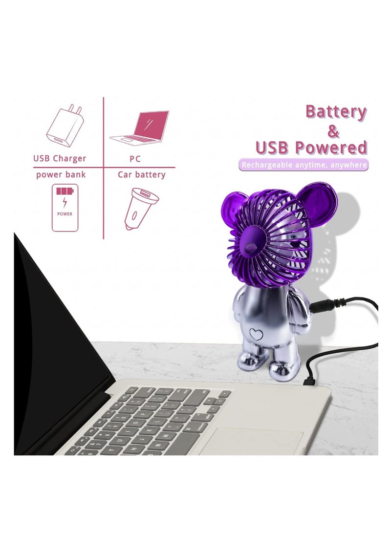 DIGI CORE USB Desk Fan Portable Desktop Fan Mini Handheld Fan Rechargeable Battery Powered Fan Adjustable 3 Speeds Colorful Bear Design Table Fan Perfect For Outdoor Office Home And Travel - Image 3
